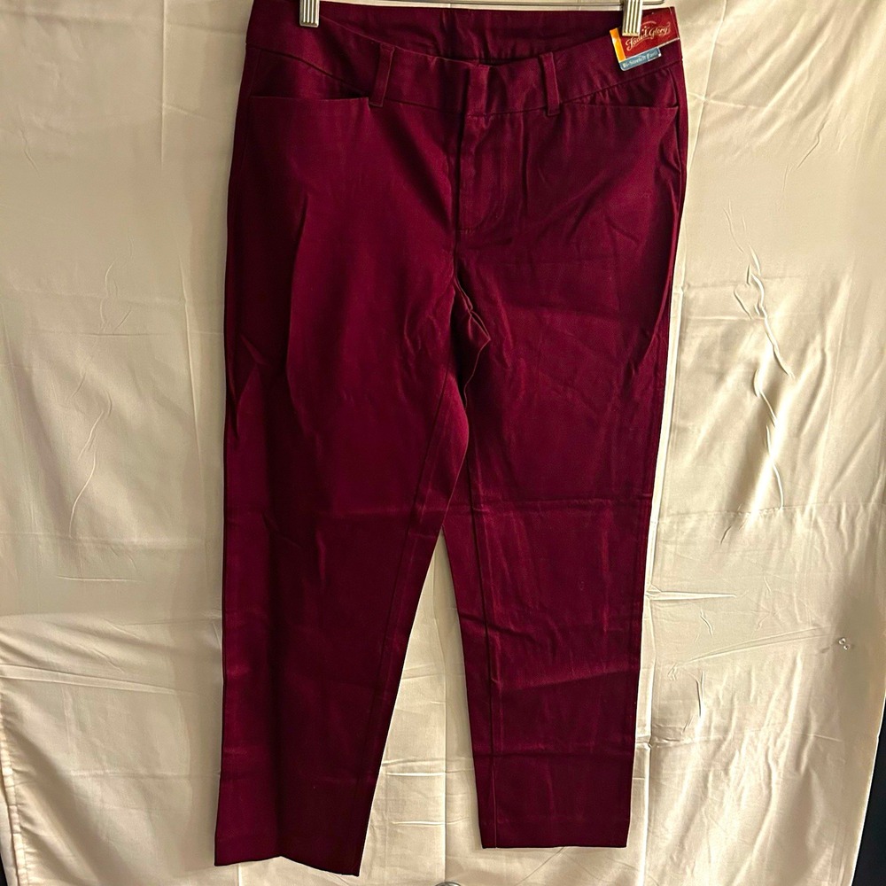 New Sz 8 Faded Glory Cranberry Solid Flat Front Straight pants #1799*13